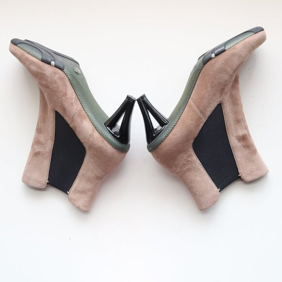 Asgi Beige Suede Leather Square Toe Heeled Chelsea Ankle Boots Booties 7.5 - Picture 15 of 16